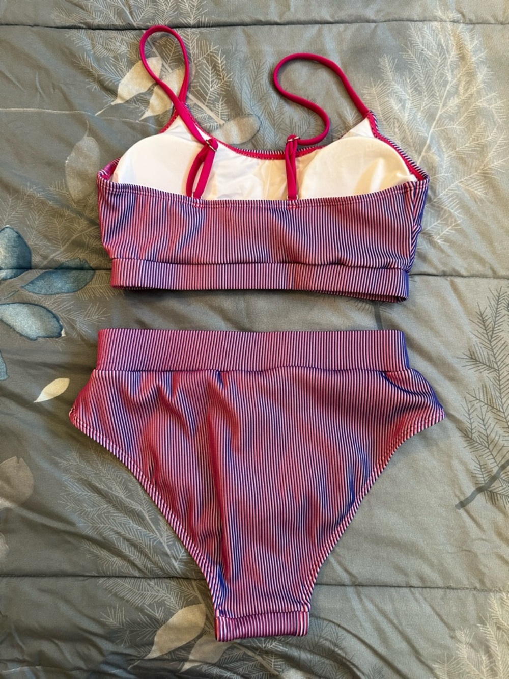 NWTS Cupshe Pink and Blue Striped High Waist Bikini Set Sz S - Picture 2 of 7